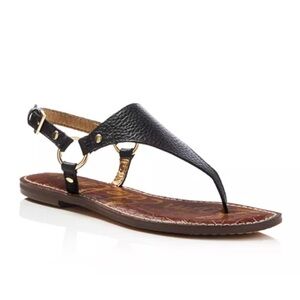 Sam Edelman Women's Greta Thong Buckle Sandals Black Leather Size 8.5 Minimalist